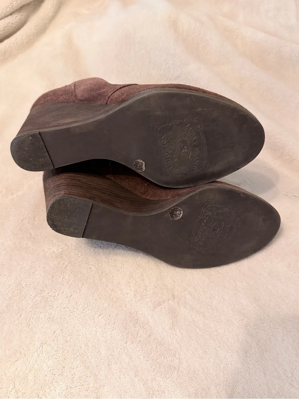 Lucky Brand Sz 7 LK-Sway Oiled Suede Wedge Booties Tobacco Brown Boho Festival